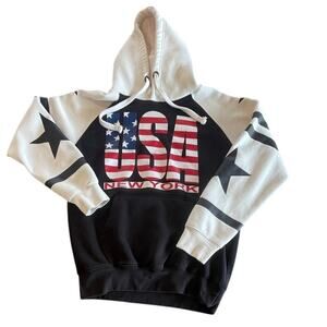 Hoodie Mens M USA New York Graphic Knight Colorblock Black White Red Vintage